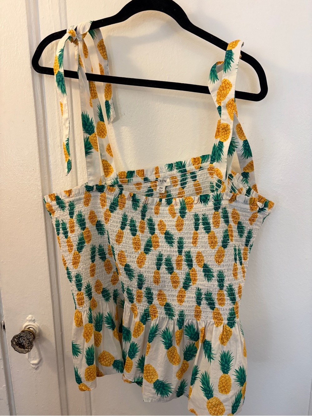 J. Crew White Pineapple-Print Smocked Peplum Top